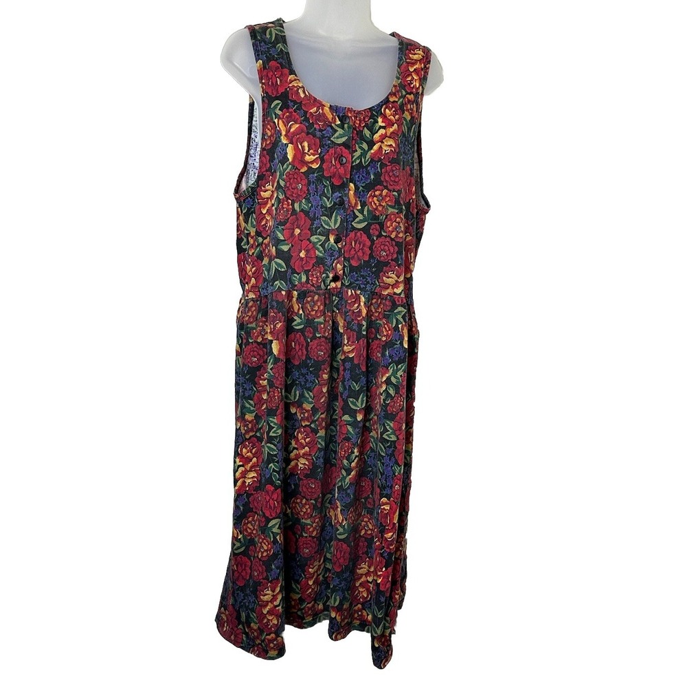 Bryn Connelly Jumper Overall Dress Womens Medium Multi Color Floral Modest Maxi‎